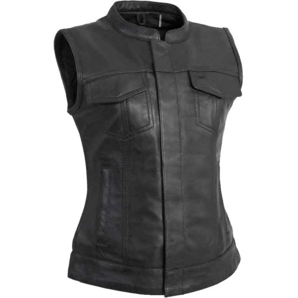 First Mfg Womens Ludlow Leather Motorcycle Vest Size 3XLARGE - Final Sale Ships Same Day