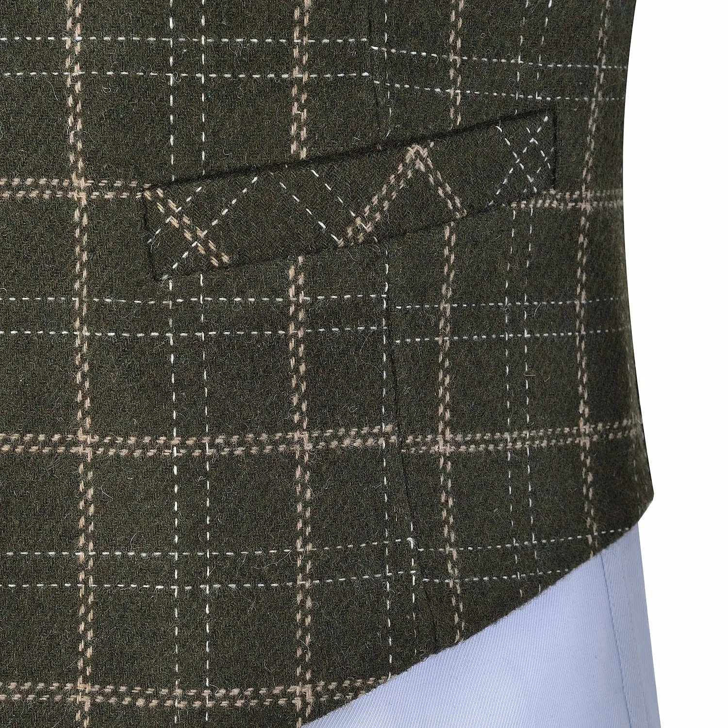 Formal Fashion Men's Suit Vest Tweed Plaid V Neck Waistcoat