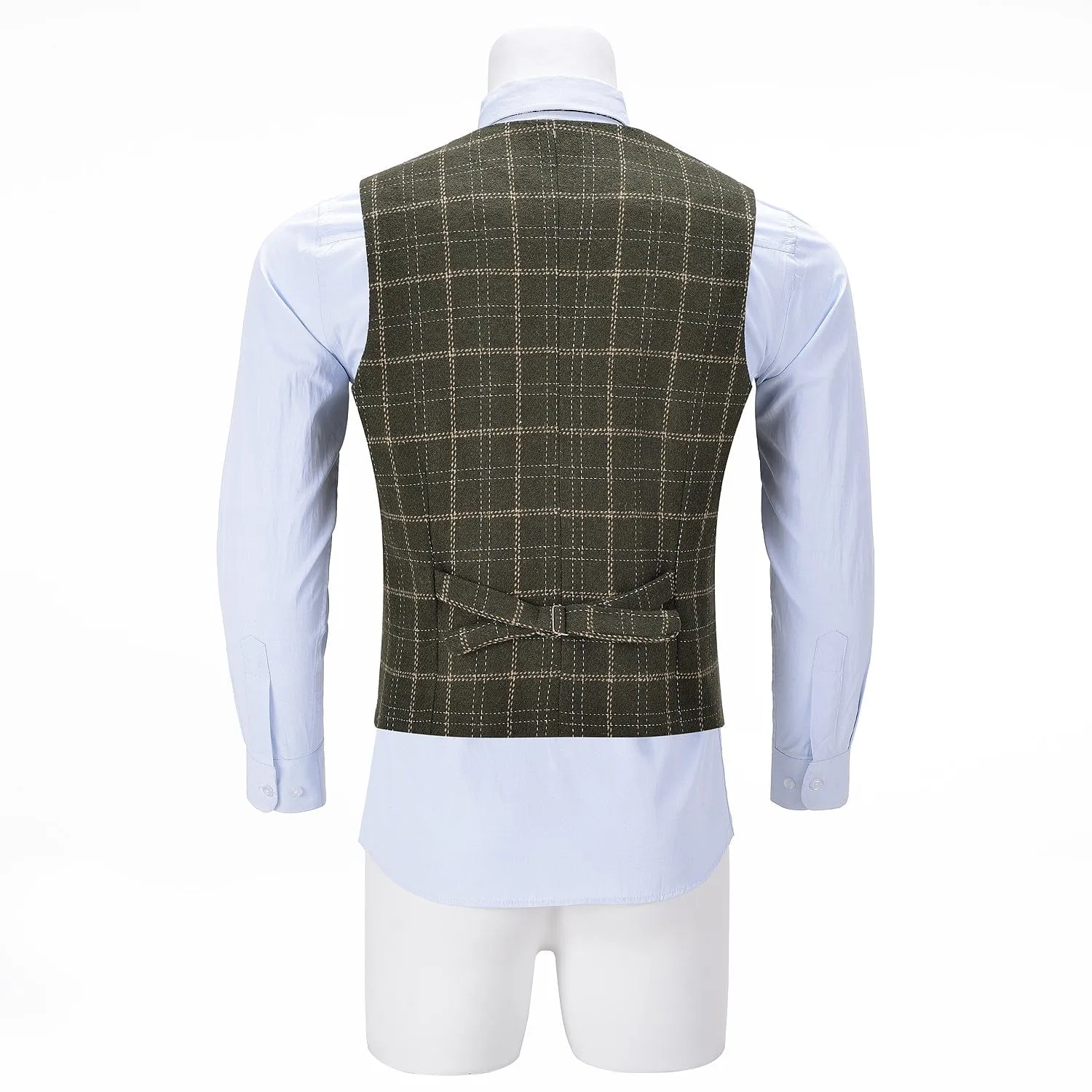 Formal Fashion Men's Suit Vest Tweed Plaid V Neck Waistcoat