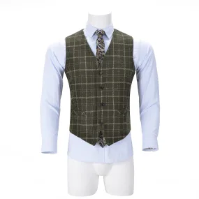 Formal Fashion Men's Suit Vest Tweed Plaid V Neck Waistcoat