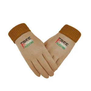 Free Palestine Sticker Unisex Suede Fabric Gloves - Khaki