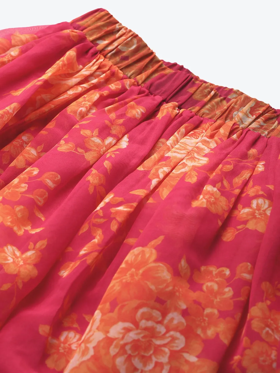 Fuchsia Floral Gathered Skirt