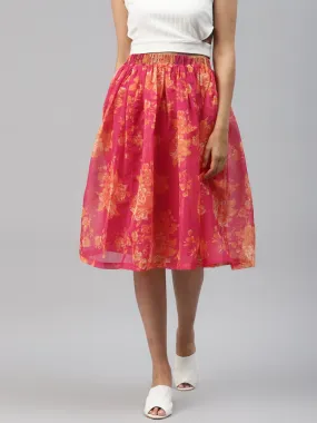 Fuchsia Floral Gathered Skirt