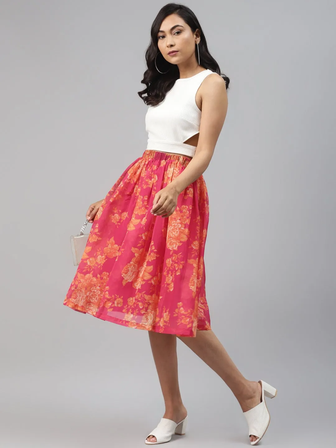 Fuchsia Floral Gathered Skirt