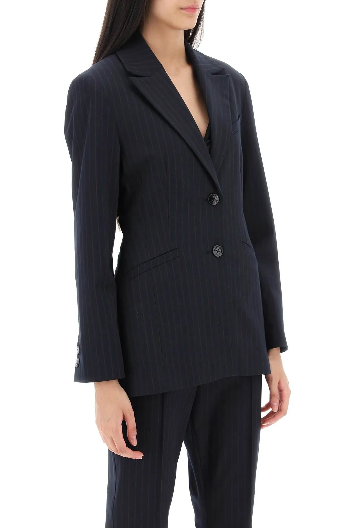 Ganni single-breasted pinstriped blazer