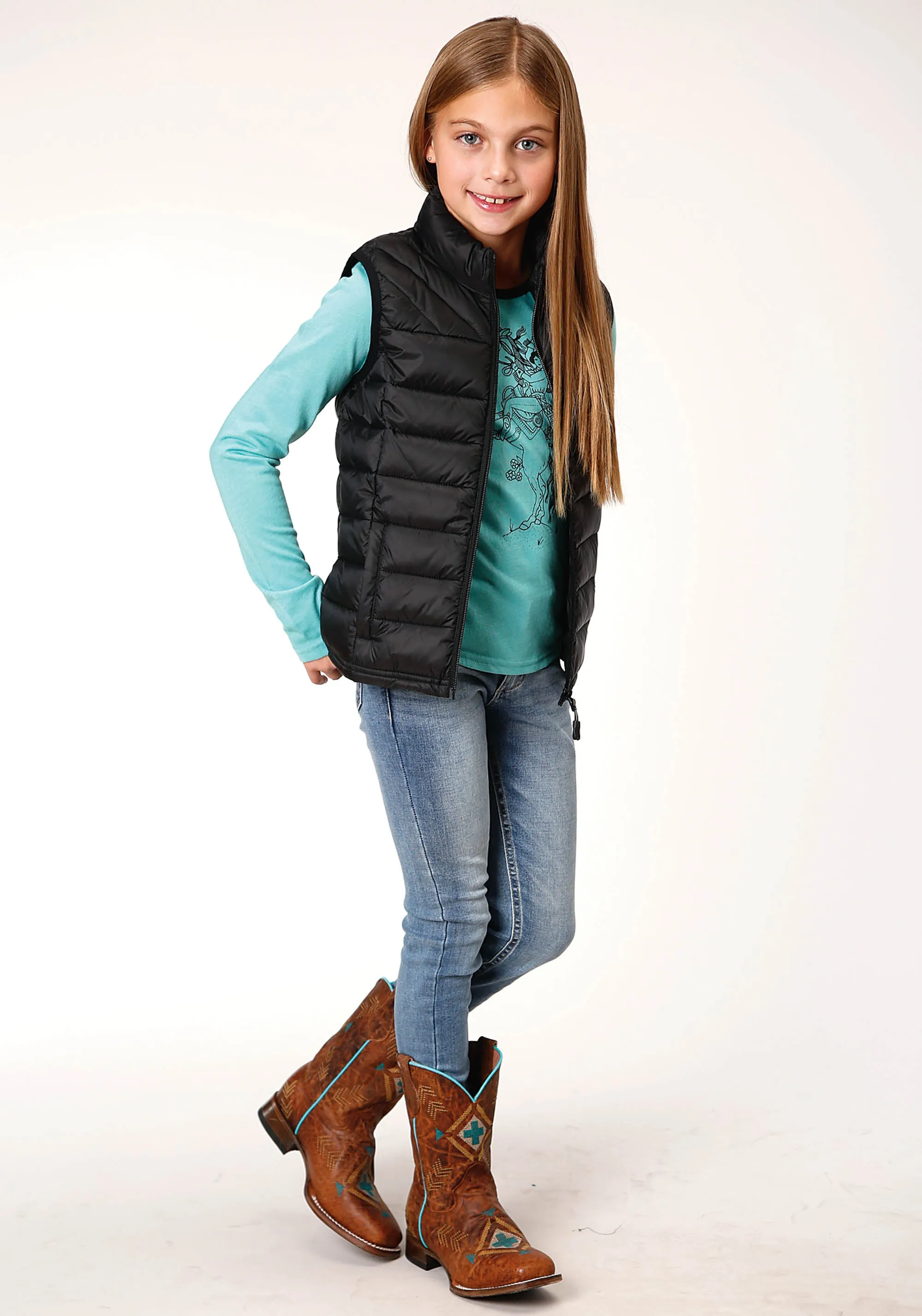 GIRLS  CRUSHABLE POLY FILLED  BLACK DOWN VEST