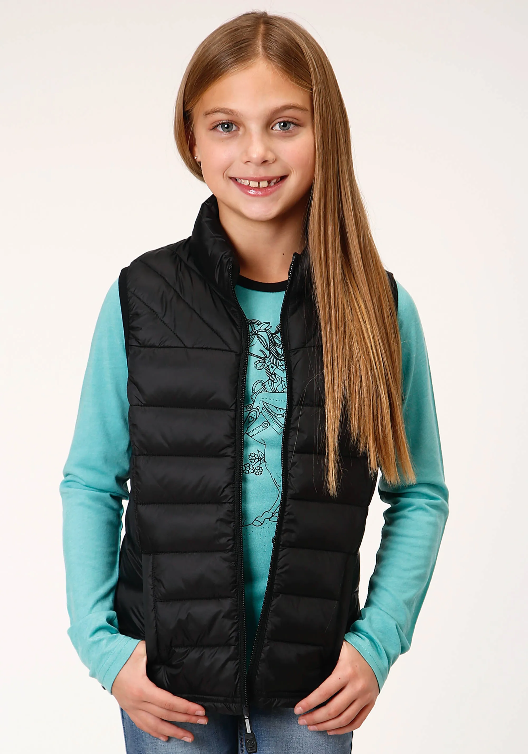 GIRLS  CRUSHABLE POLY FILLED  BLACK DOWN VEST