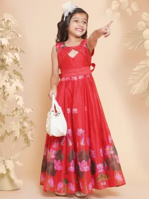 Girls Red Floral Printed Dress