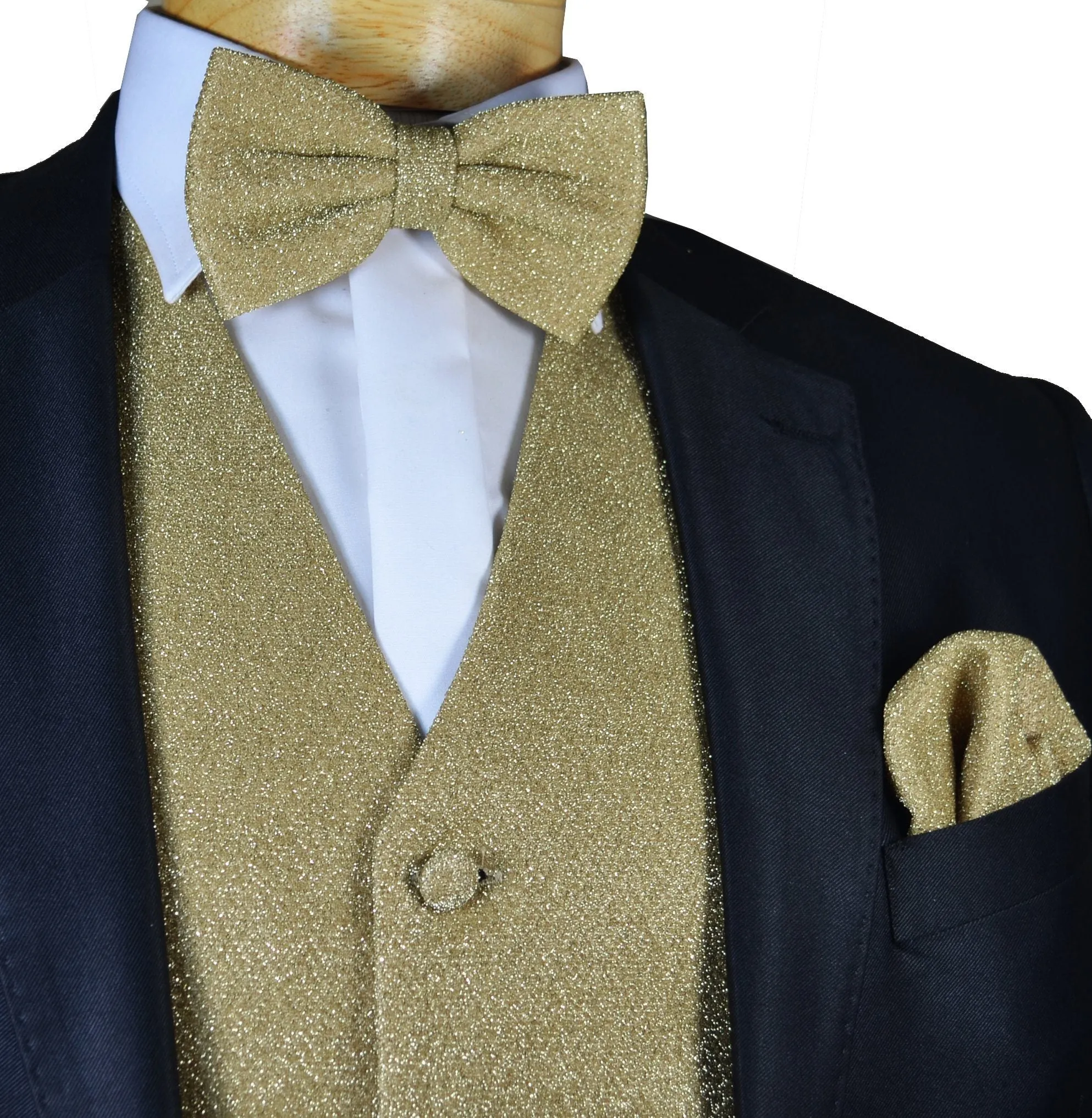 Glitter Tuxedo Vest and Bow Tie Set in Champagne