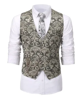 Gold Patterned V Neck Waistcoat