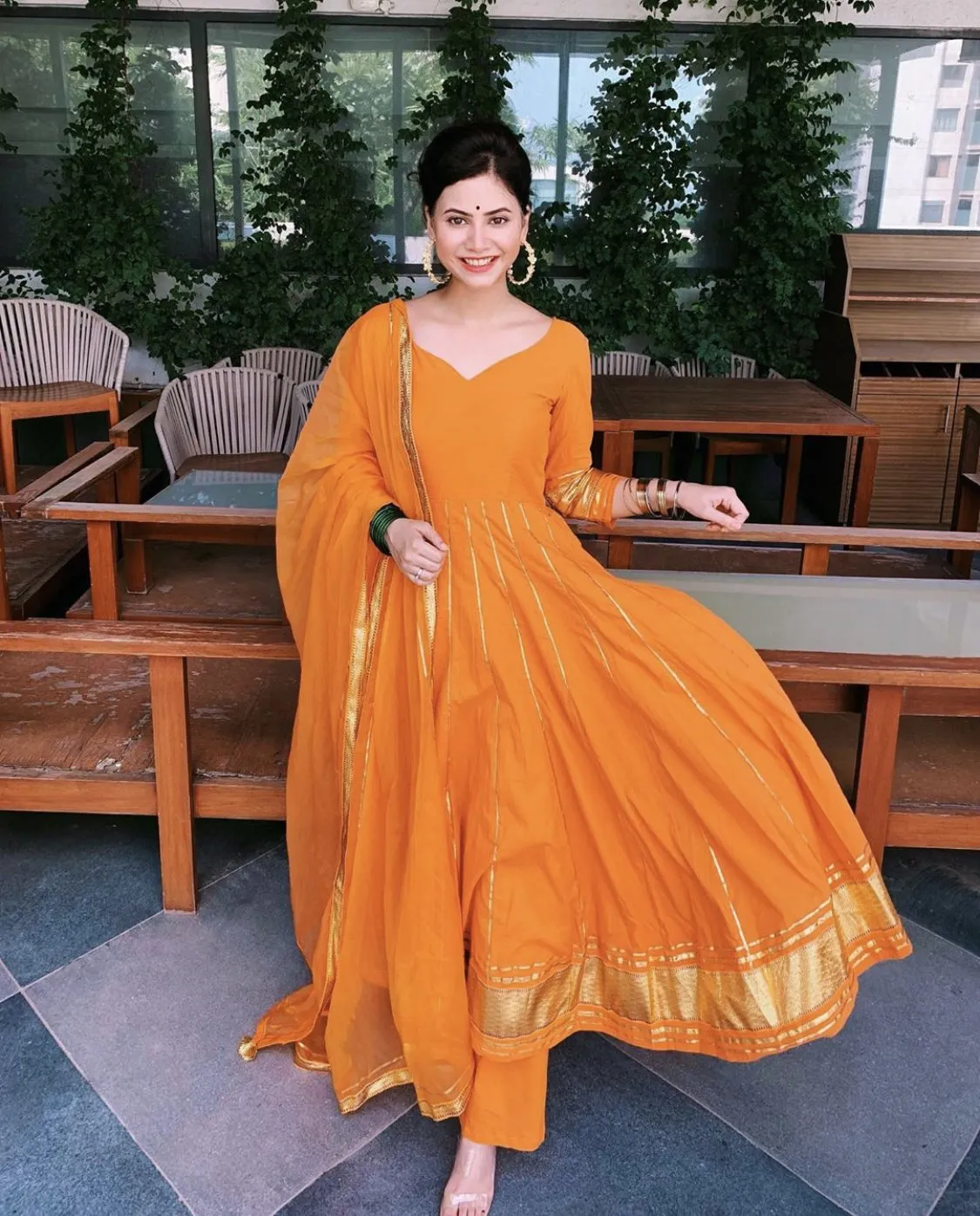 Golden Orange Gotapatti Anarkali Set | Relove