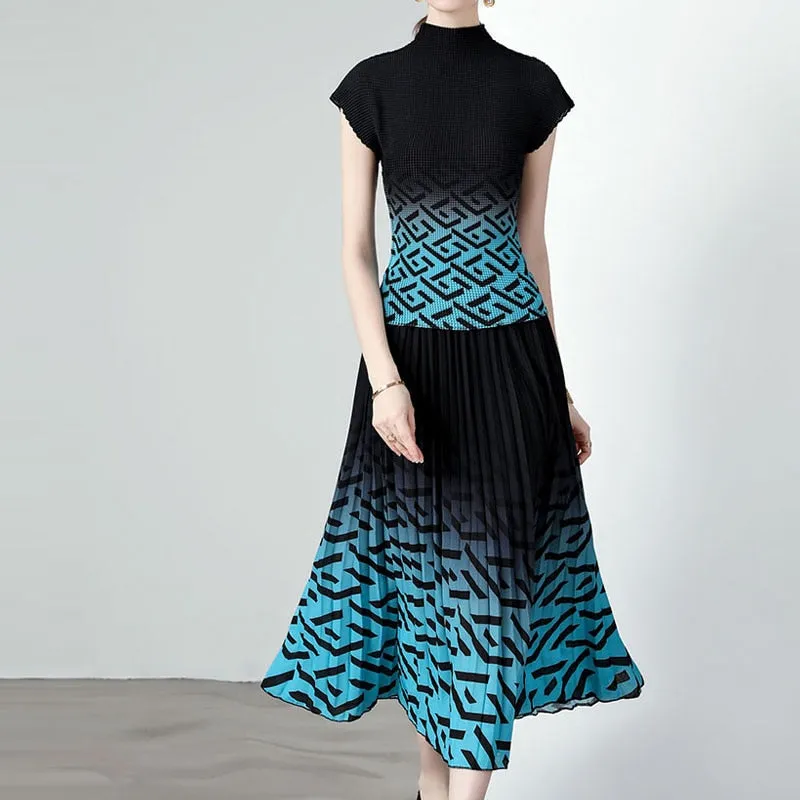 Gradient Color Tops and Pleated Skirt