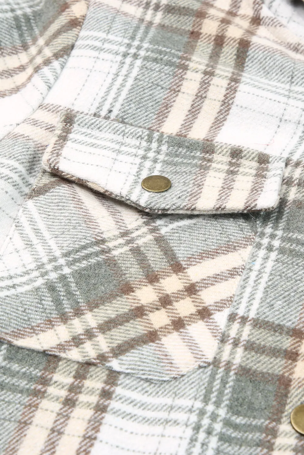 Gray Plaid Pattern Sherpa Lined Hooded Shacket