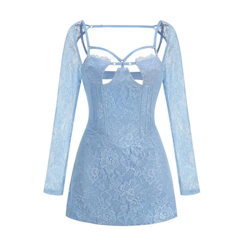 Greta Long Sleeve Strappy Lace Bustier Mini Dress