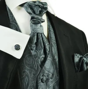 Gunmetal Grey Paisley Tuxedo Vest Set