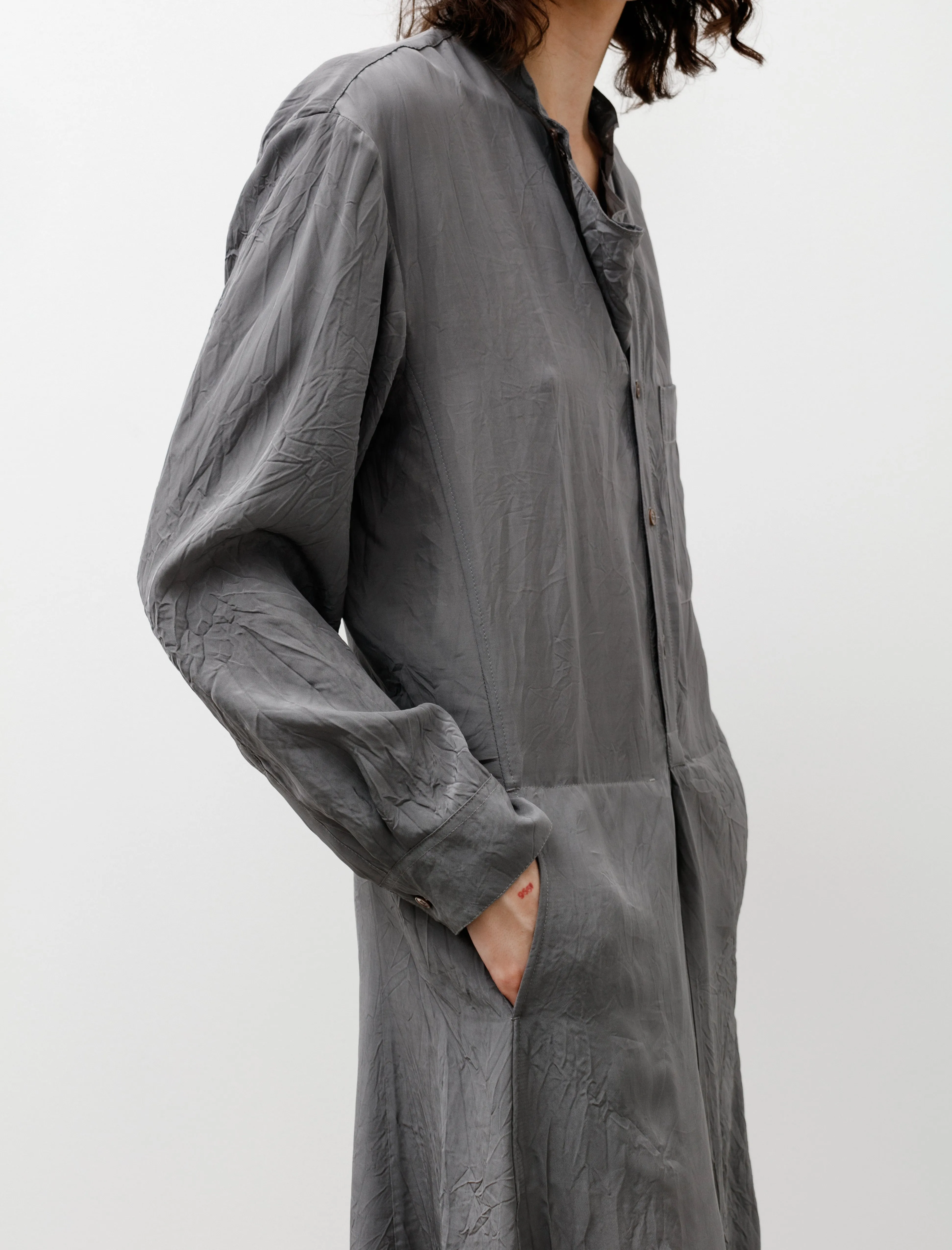 Gusset Collar Shirt Dress Aluminum