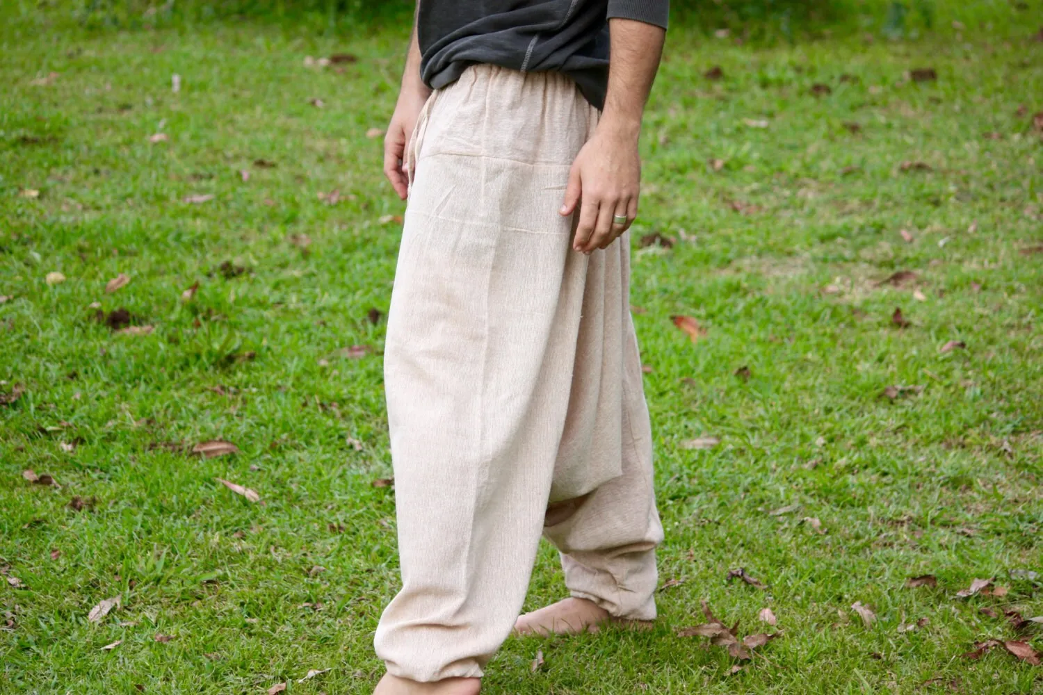 Handmade Aladdin Mens Ashtanga Harem Alibaba Yoga Afghani Pants, Beige Colour with pocket trousers comfortable tai chi kong fu