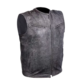 HMM942DG Men's Distressed Gray Vest with Padded Back and Inside Gun Pocket