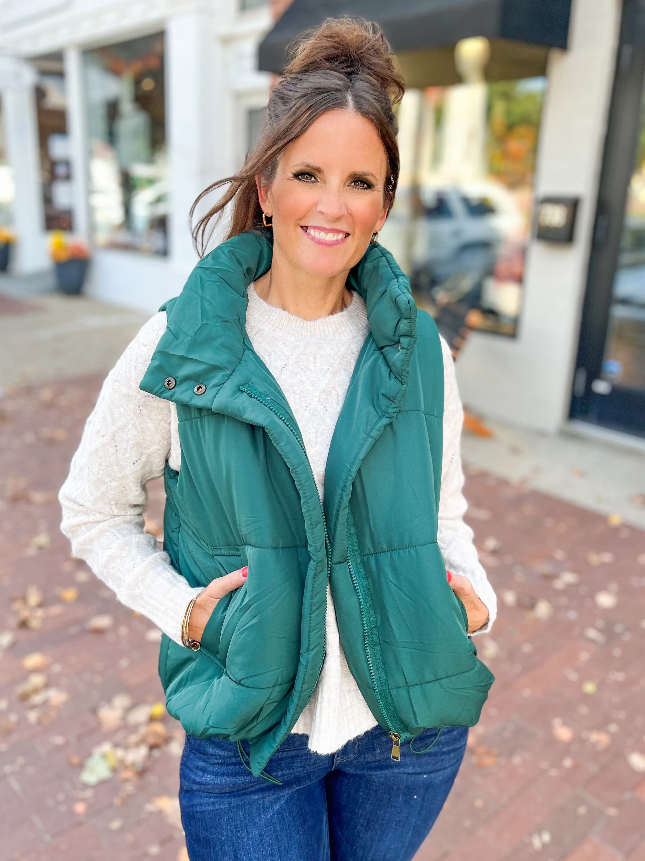 Hunter Green Zip-Up Puffer Vest