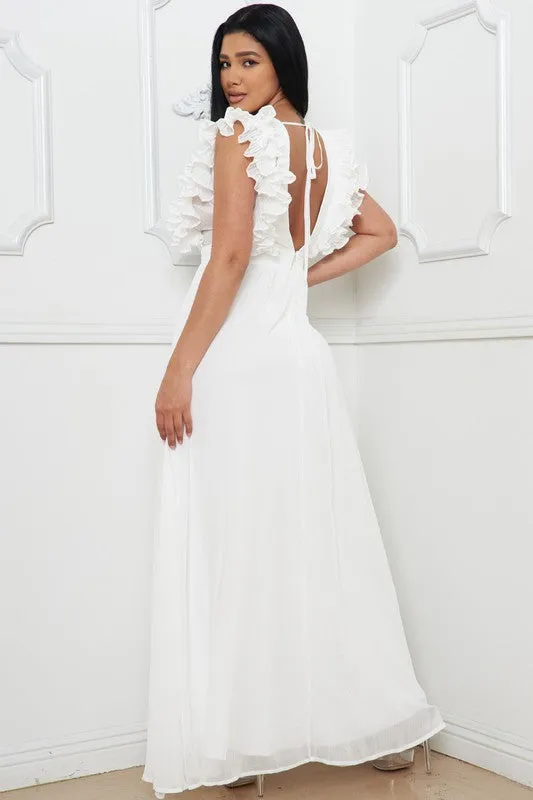 Ivory Layered Ruffle On The Side Maxi Dress