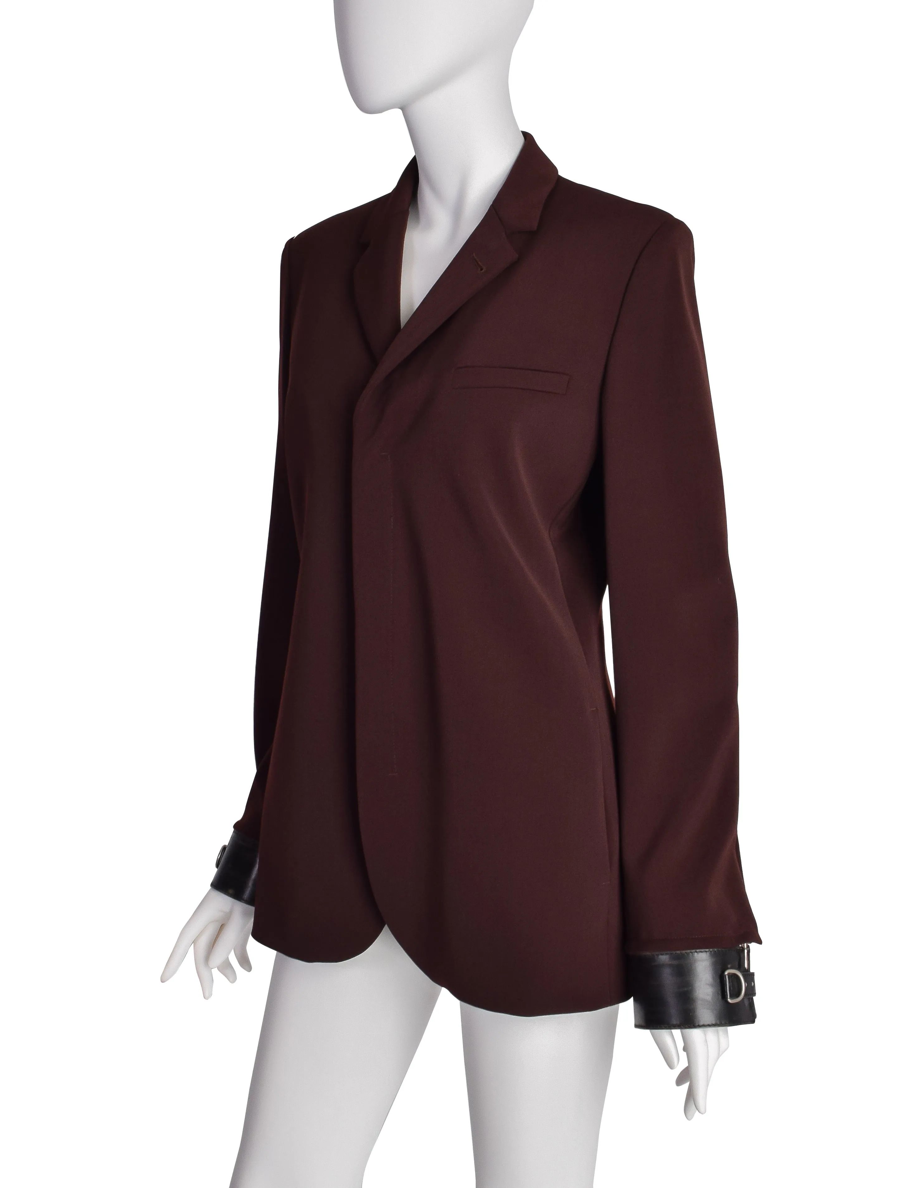 Jean Paul Gaultier Vintage Oxblood Wool Blazer Jacket with Detachable Leather Cuffs