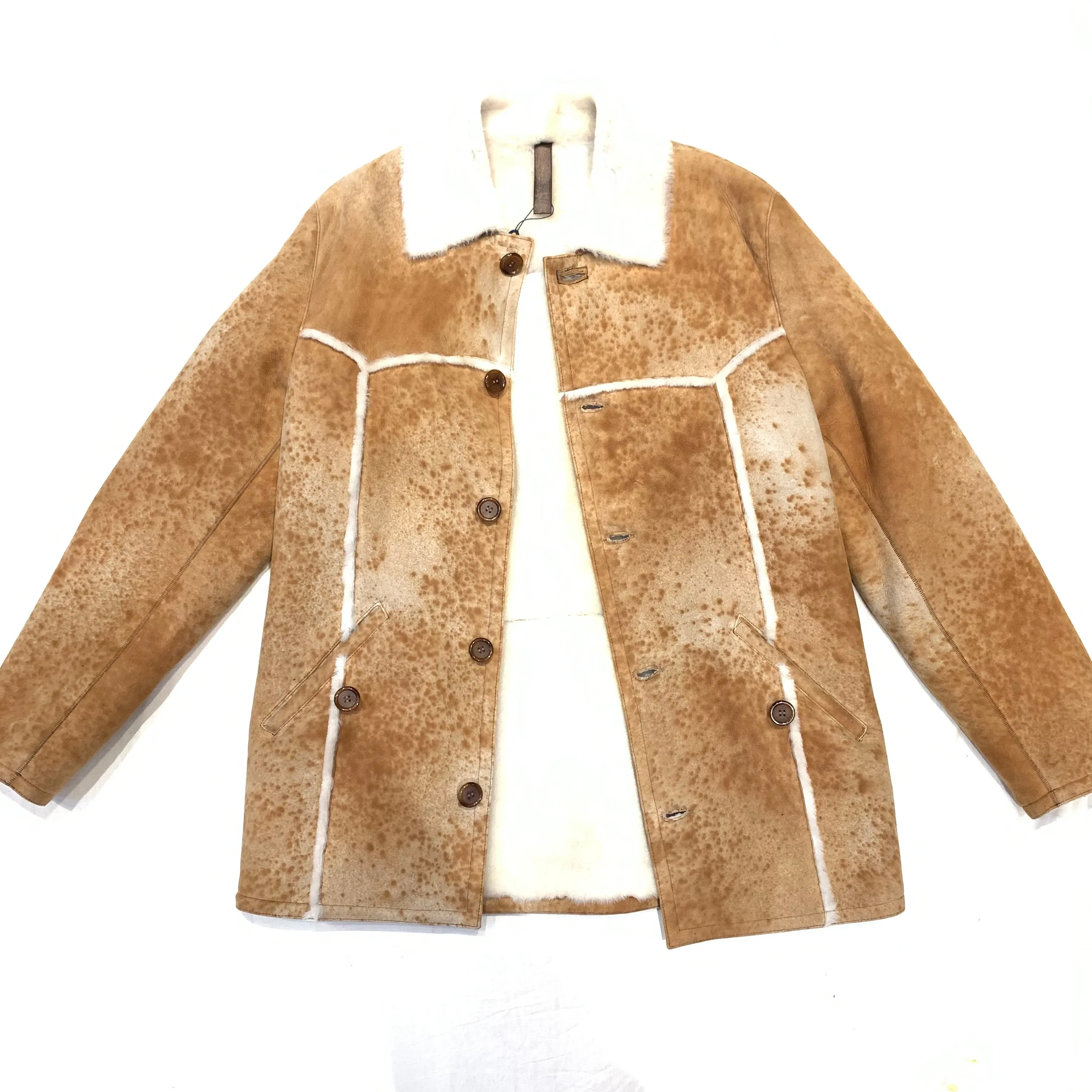 Kashani Distressed Rustic Lined Shearling Trench Coat