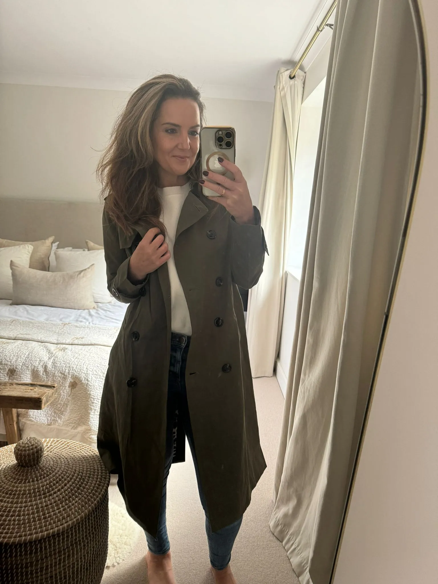 Khaki Trench Coat with Pattern Lining