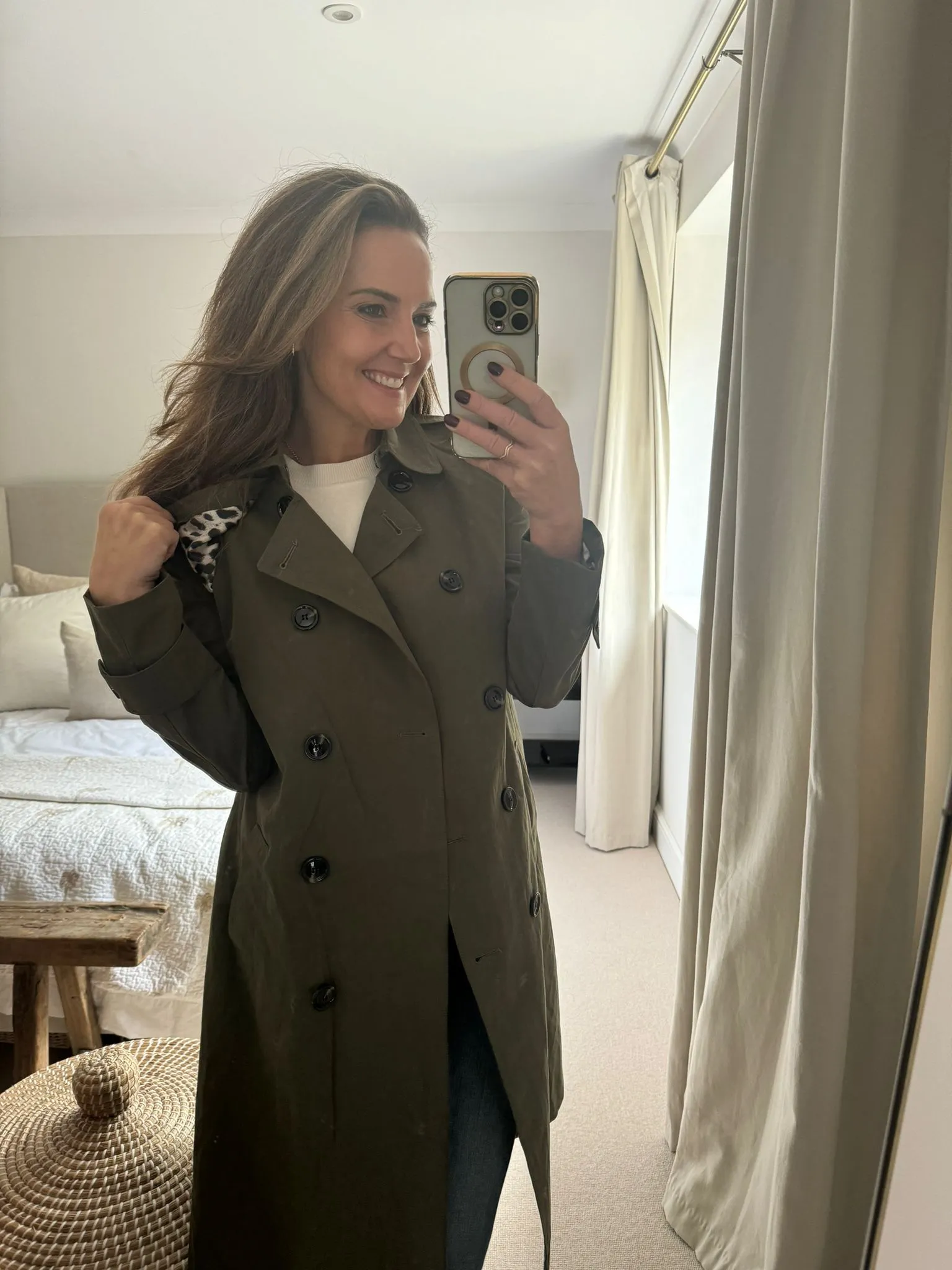 Khaki Trench Coat with Pattern Lining