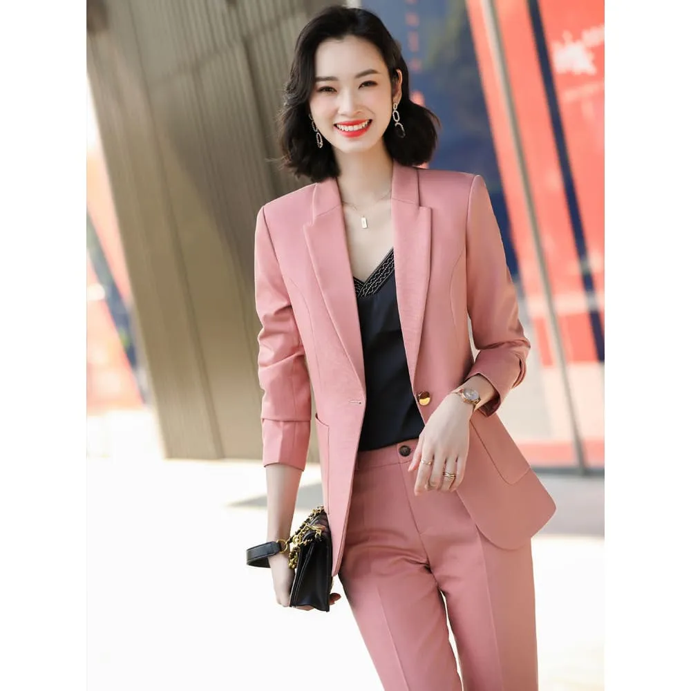 Lapel Collar Side Pocket Single Button Blazer & Tailored Pants