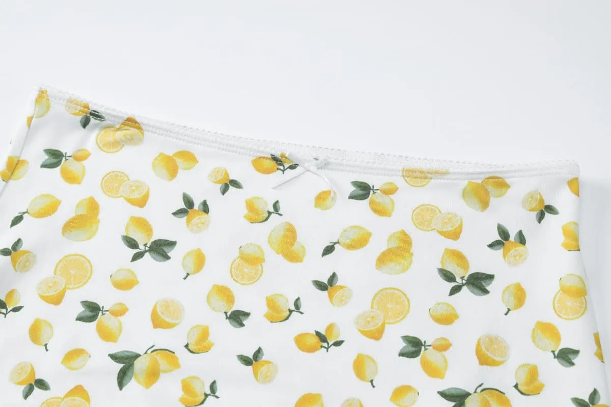 Lemon print smocked cami midi skirt set