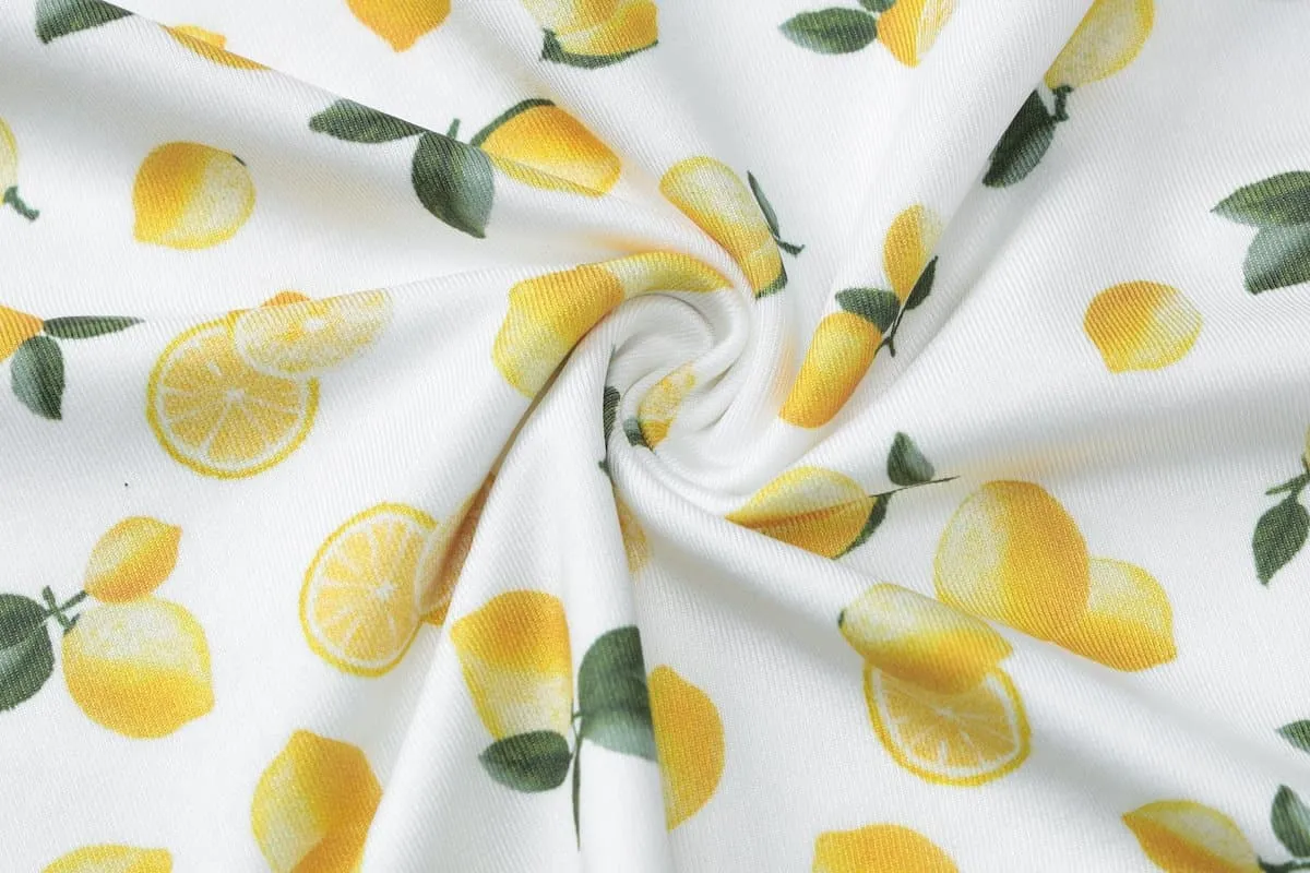 Lemon print smocked cami midi skirt set