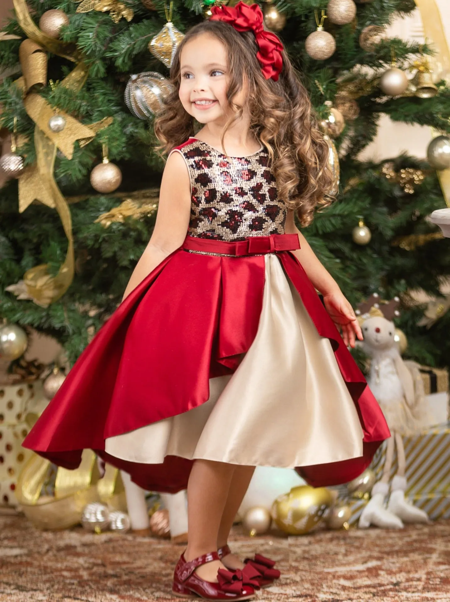 Leopard Sparkle Red and Gold Holiday Dress