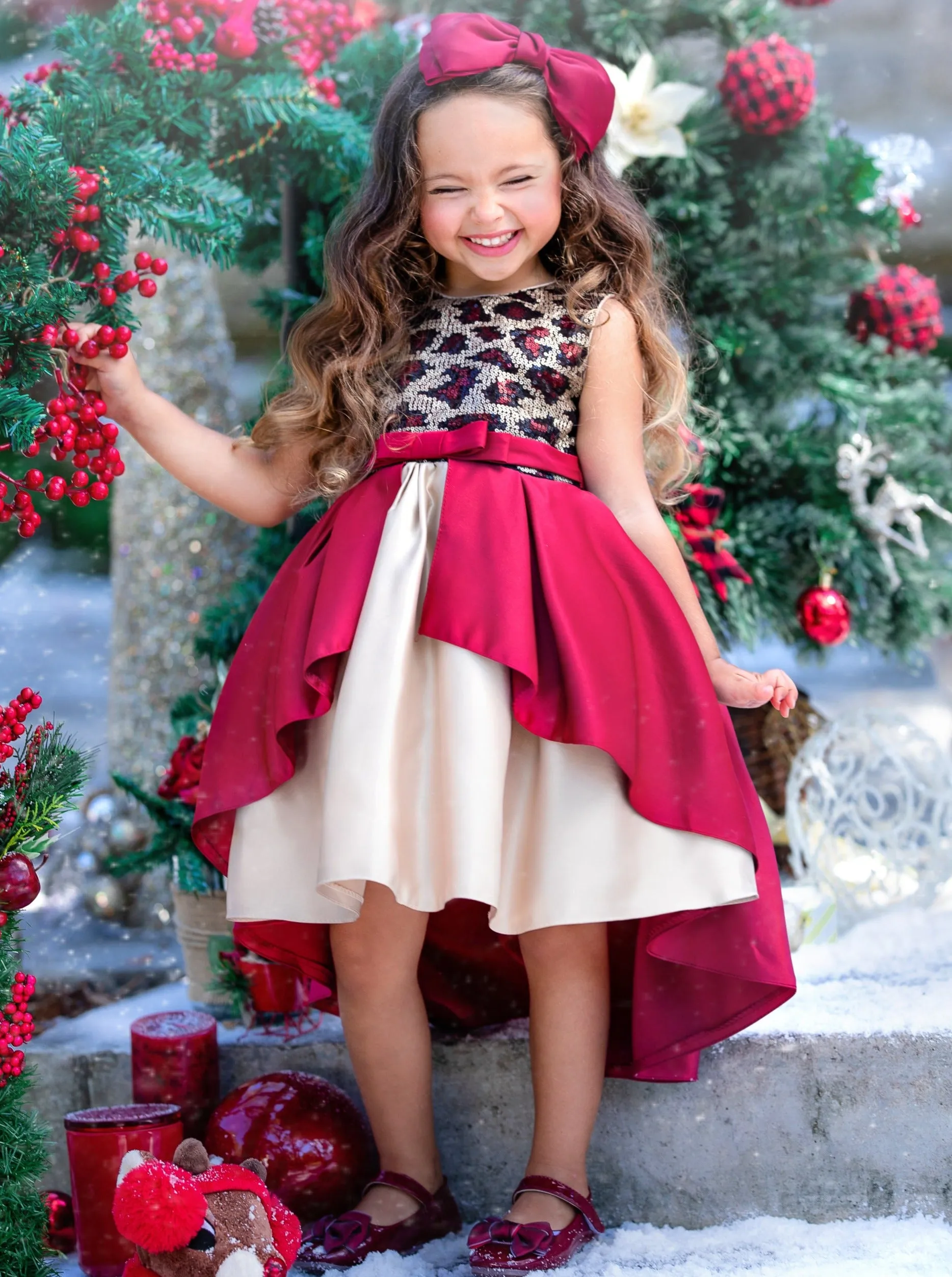 Leopard Sparkle Red and Gold Holiday Dress