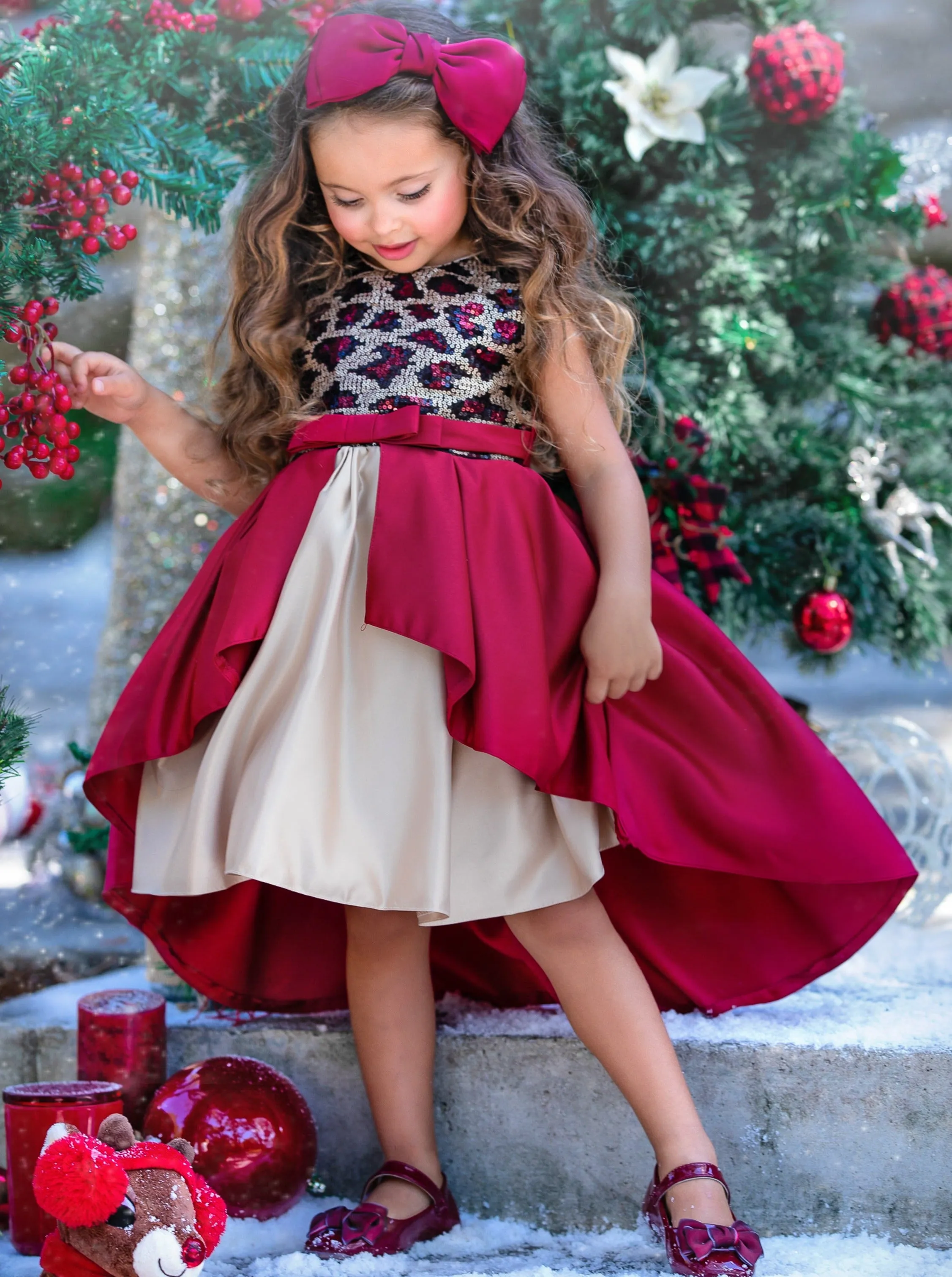 Leopard Sparkle Red and Gold Holiday Dress