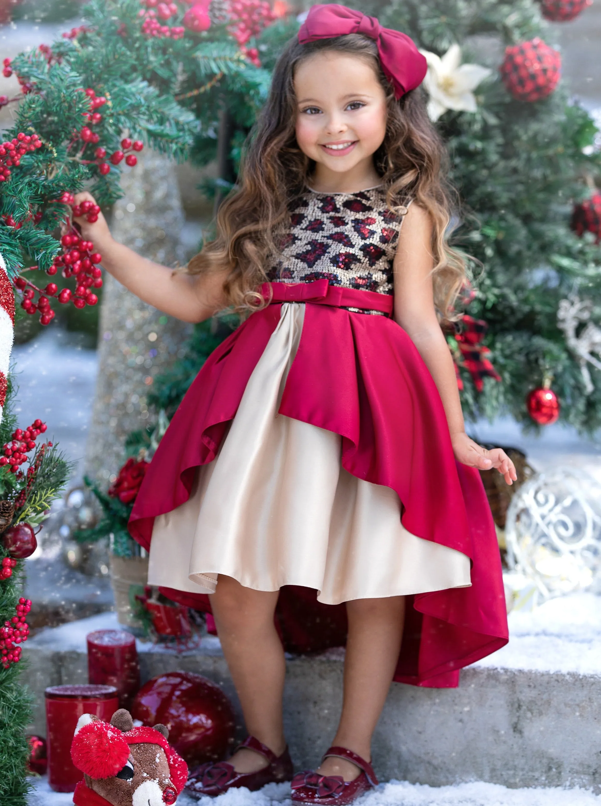 Leopard Sparkle Red and Gold Holiday Dress