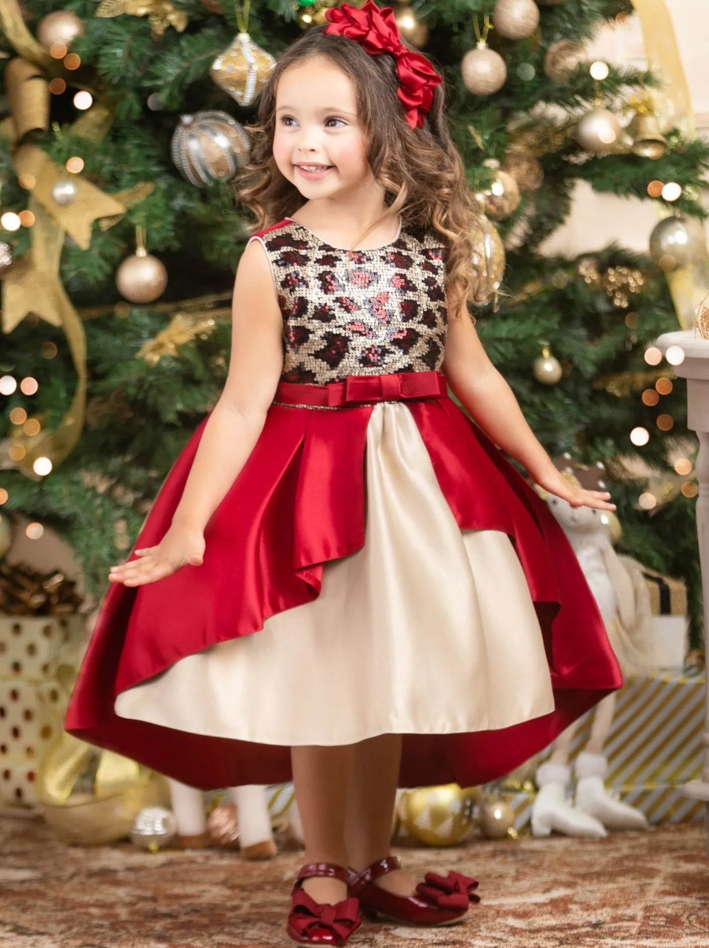 Leopard Sparkle Red and Gold Holiday Dress