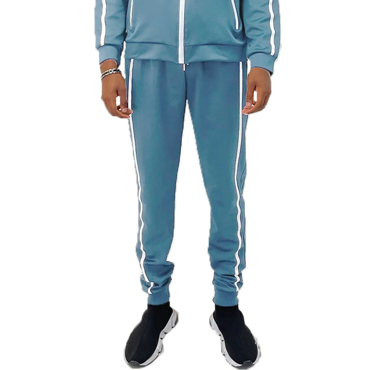 Light Blue Solid Tape Jogger Pants