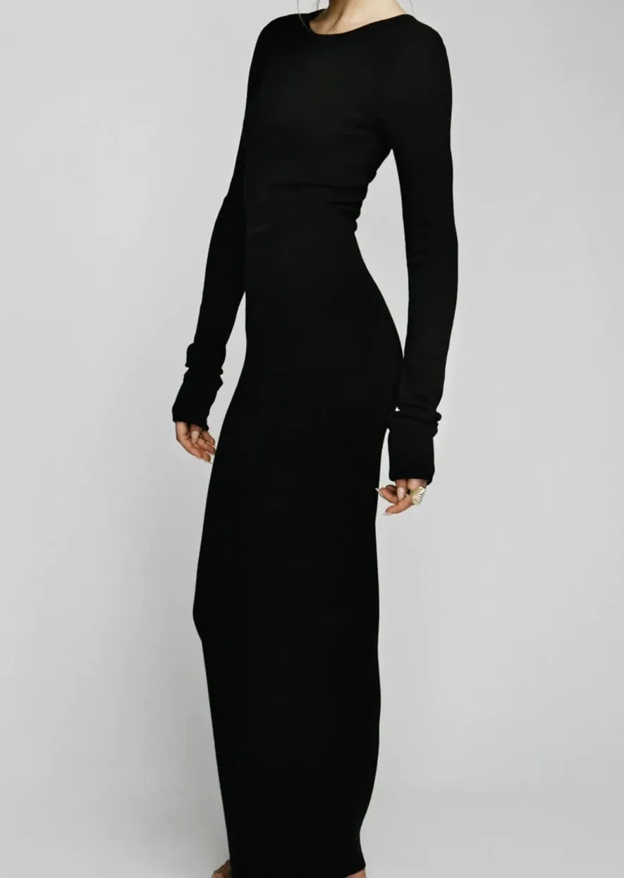 Long Sleeve Crewneck Maxi - Black