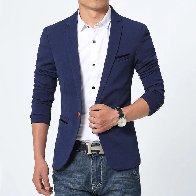 Luxury Men High Quality Cotton Slim Fit Blazers