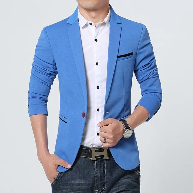 Luxury Men High Quality Cotton Slim Fit Blazers