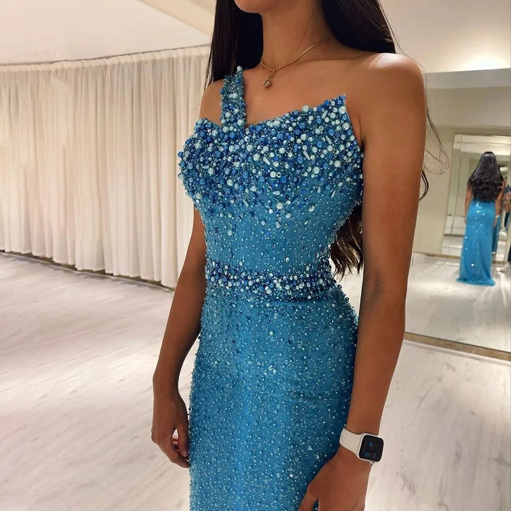 Luxury Sequined One-Shoulder Mermaid Evening Dress