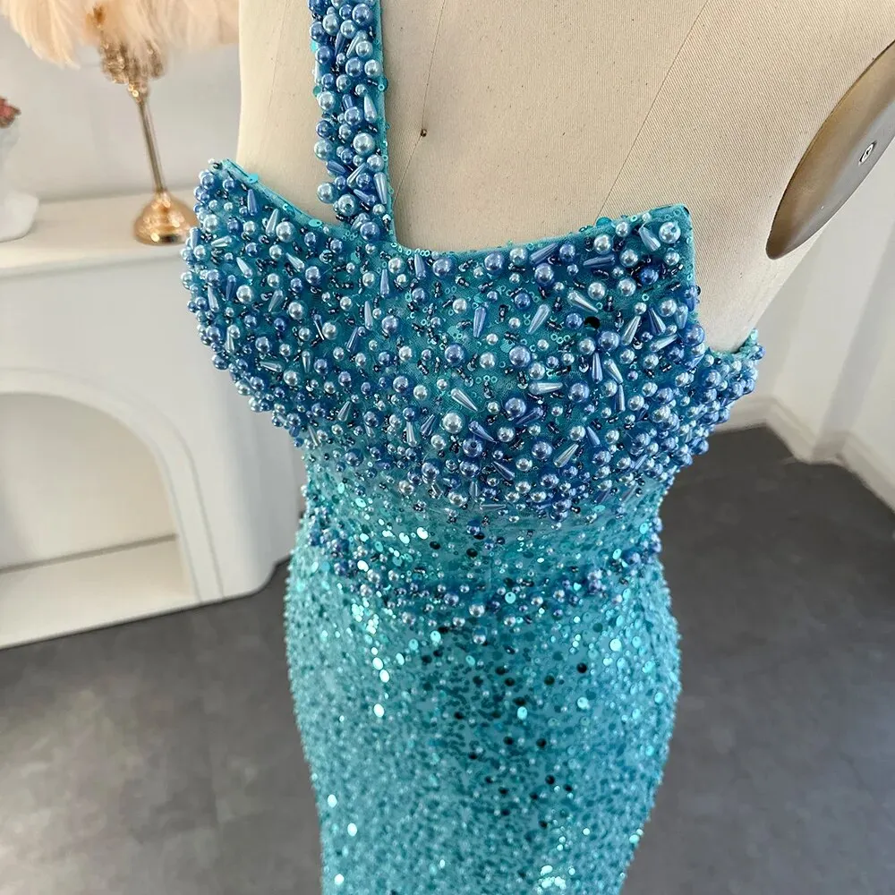 Luxury Sequined One-Shoulder Mermaid Evening Dress