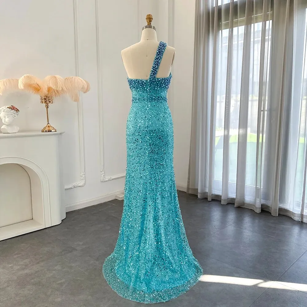 Luxury Sequined One-Shoulder Mermaid Evening Dress