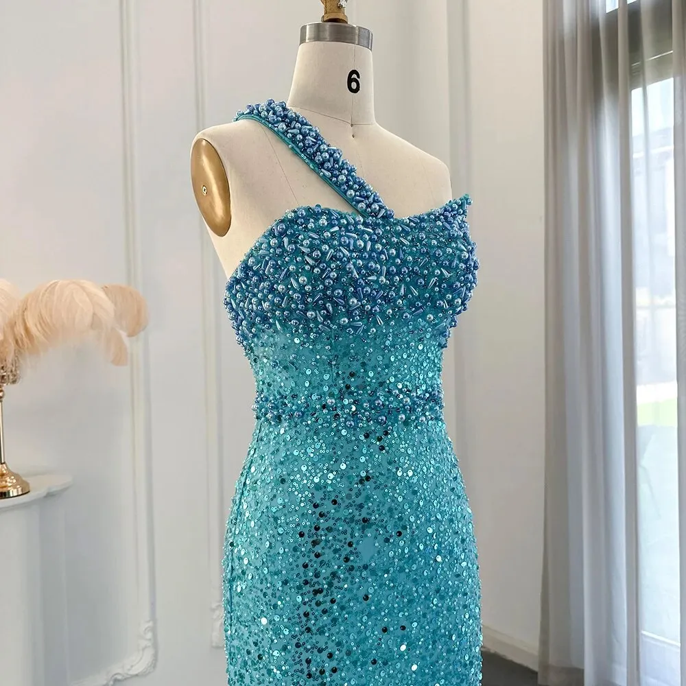 Luxury Sequined One-Shoulder Mermaid Evening Dress