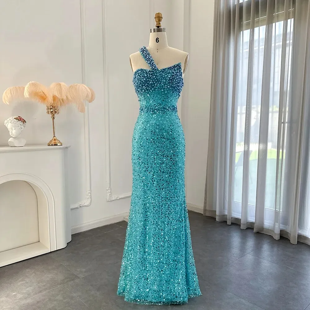 Luxury Sequined One-Shoulder Mermaid Evening Dress