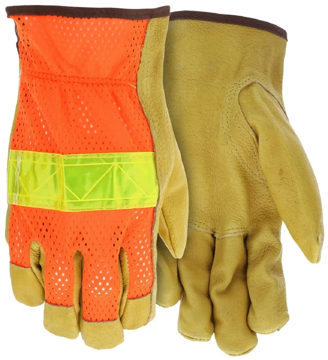 MCR Safety Luminator 34111M Premium Grade Grain Pigskin, Hi-Visibility Leather Drivers Work Gloves, Hi-Vis Orange, 1 Dozen