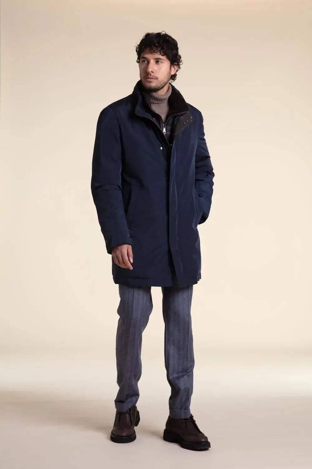 Mens blue winter coat with fur