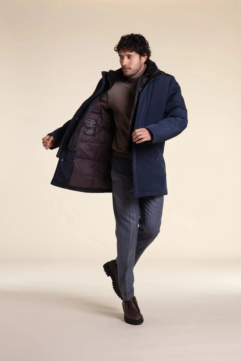 Mens blue winter coat with fur