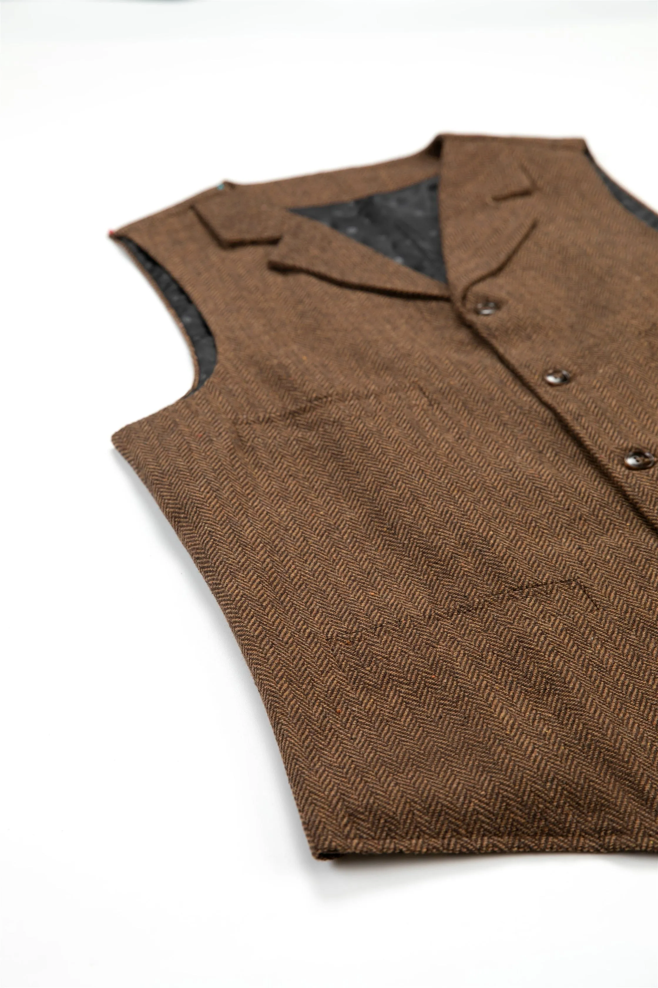 Men's Classic Tweed Herringbone  Vest Slim Fit Notch Lapel Waistcoat