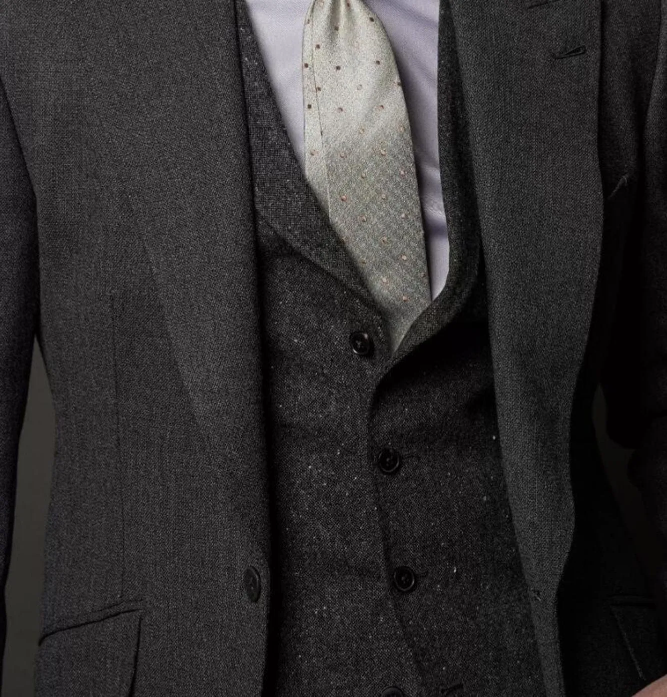 Men's Linen v Neck Classic Herringbone Tweed Notch Lapel Waistcoat